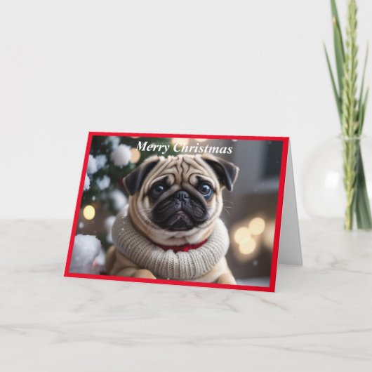 Frohe Weihnachts-Mops Hund Feiertagskarte (Vorderseite)