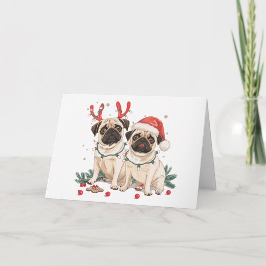 Frohe Weihnachts-Mops-Hunde Feiertagskarte (Vorderseite)