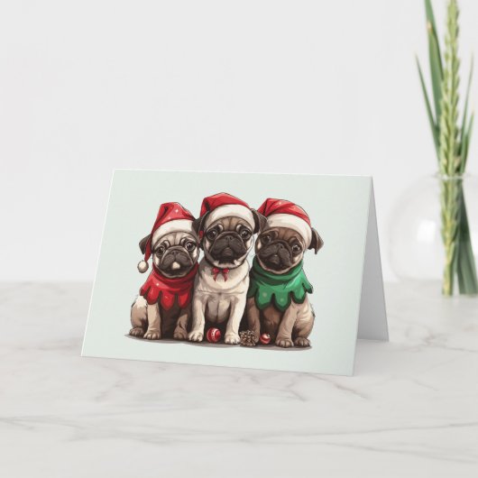 Frohe Weihnachts-Mops-Hunde Feiertagskarte (Vorderseite)