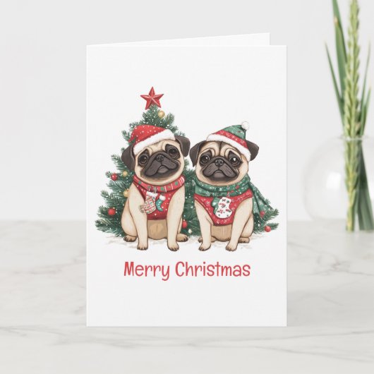 Frohe Weihnachts-Mops-Hunde Feiertagskarte (Vorderseite)