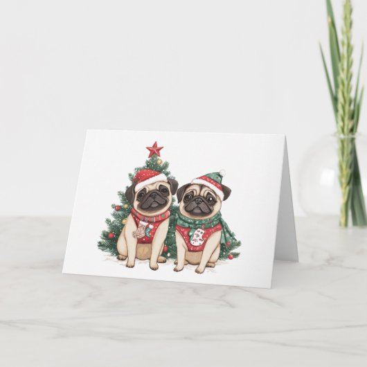 Frohe Weihnachts-Mops-Hunde Feiertagskarte (Vorderseite)