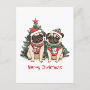 Frohe Weihnachts-Mops-Hunde Feiertagspostkarte