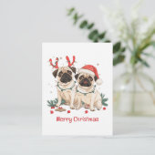Frohe Weihnachts-Mops-Hunde Feiertagspostkarte (Stehend Vorderseite)
