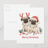 Frohe Weihnachts-Mops-Hunde Feiertagspostkarte (Vorne/Hinten)