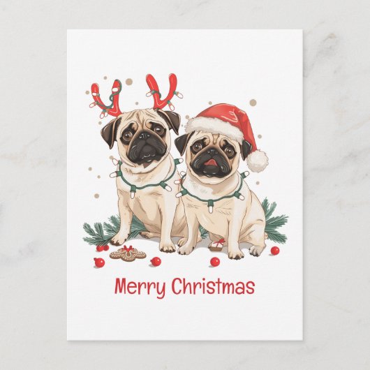 Frohe Weihnachts-Mops-Hunde Feiertagspostkarte (Vorderseite)