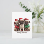 Frohe Weihnachts-Mops-Hunde Postkarte (Stehend Vorderseite)