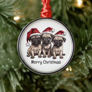 Frohe Weihnachts-Mops Hunde Santa Ornament Aus Metall