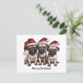 Frohe Weihnachts-Mops Hunde Santa Postkarte (Stehend Vorderseite)