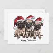 Frohe Weihnachts-Mops Hunde Santa Postkarte (Vorne/Hinten)