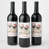 Frohe Weihnachts-Mops-Hunde Weinetikett (Flaschen)