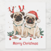Frohe Weihnachts-Mops-Hunde Weinetikett (Einzelnes Label)