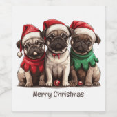 Frohe Weihnachts-Mops-Hunde Weinetikett (Einzelnes Label)