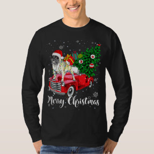 Frohe Weihnachts-Mops Lover Santa Light Red Truck T-Shirt