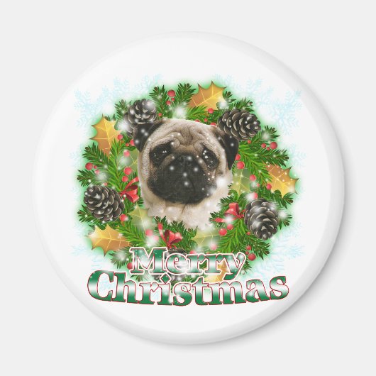 Frohe Weihnachts-Mops Magnet (Vorne)