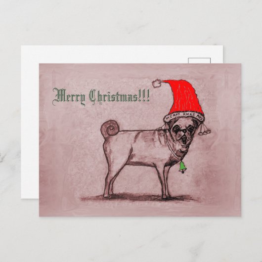 Frohe Weihnachts-Mops Postcard Postkarte (Vorne/Hinten)