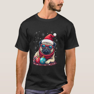 Frohe Weihnachts-Mops Sonnenbrille Weihnachtsmannm T-Shirt