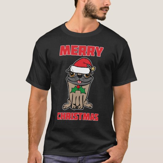 Frohe Weihnachts-Mops T-Shirt (Vorderseite)