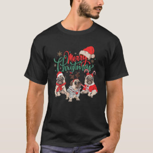 Frohe Weihnachts-Mops Ugly Xmas Lights Santa Dog L T-Shirt
