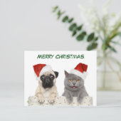 Frohe Weihnachts-Mops und Kittten Feiertagspostkarte (Stehend Vorderseite)