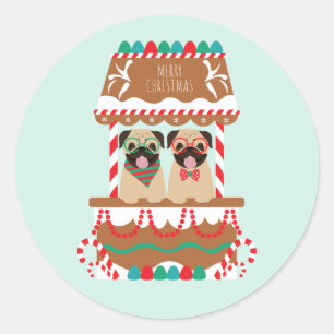 Frohe Weihnachts-Mops Weihnachtsständer Hunde Runder Aufkleber