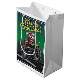 Frohe Weihnachts-Motorrad Santa Urlaub Mittlere Geschenktüte