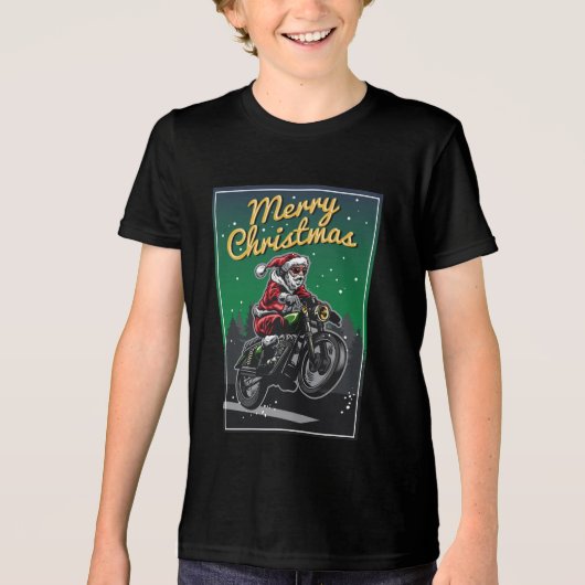 Frohe Weihnachts-Motorrad Santa | Urlaub Tri-Blend Shirt (Vorderseite)