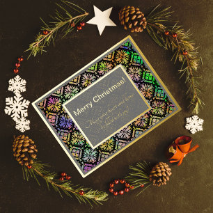 Frohe Weihnachts-Multicolor-Muster grau und gold Folien Feiertagspostkarte