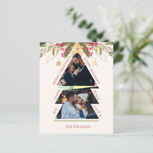 Frohe Weihnachts Multiple Foto Tree Holiday Card (Stehend Vorderseite)