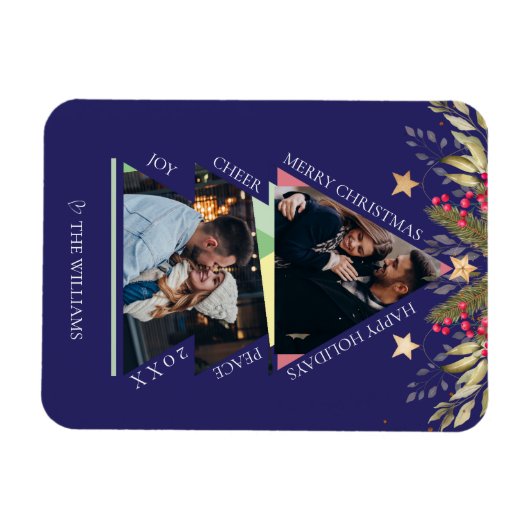 Frohe Weihnachts Multiple Foto Tree Holiday Card Magnet (Horizontal)