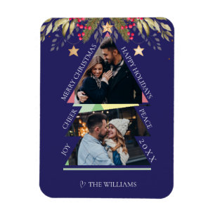 Frohe Weihnachts Multiple Foto Tree Holiday Card Magnet