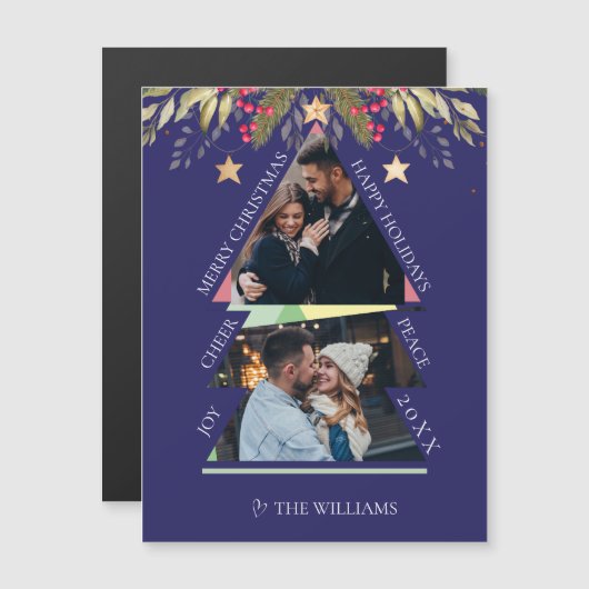 Frohe Weihnachts Multiple Foto Tree Holiday Card Magnetkarte (Vorne/Hinten)