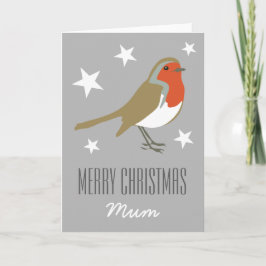 Frohe Weihnachts Mum Red Robin Gray Card Feiertagskarte