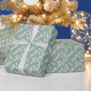 Frohe Weihnachts Muster Sage Green Geschenkpapier
