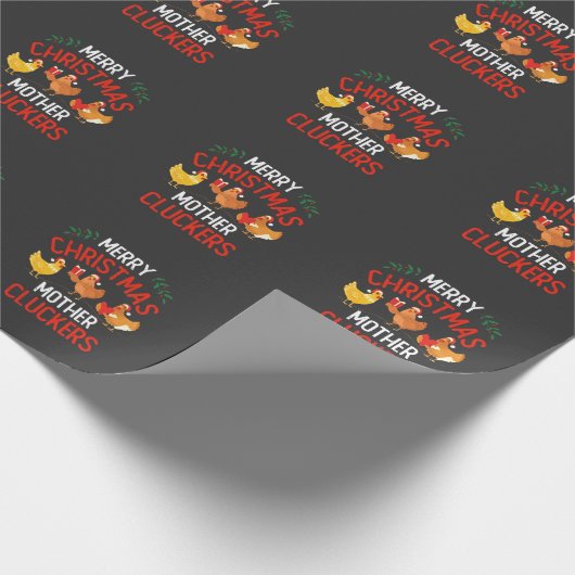 Frohe Weihnachts Mutter Cluckers Rooaster Xmas Geschenkpapier (Ecke)