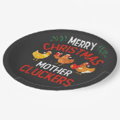 Frohe Weihnachts Mutter Cluckers Rooaster Xmas Pappteller (Schrägansicht)