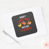 Frohe Weihnachts Mutter Cluckers Rooaster Xmas Quadratischer Aufkleber (Umschlag)