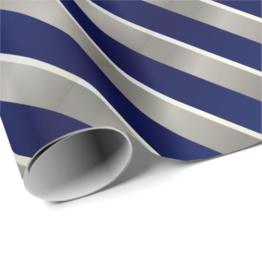 Frohe Weihnachts Navy Blau, Silver & White Streife Geschenkpapier (Rolleneckpunkt)