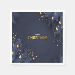 Frohe Weihnachts Navy Blau und Gold Typografie Serviette