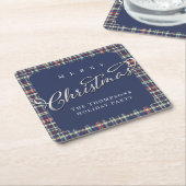 Frohe Weihnachts Navy Blue Calligraphy Script Kari Rechteckiger Pappuntersetzer (angewinkelt)