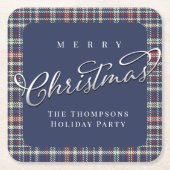 Frohe Weihnachts Navy Blue Calligraphy Script Kari Rechteckiger Pappuntersetzer (Vorderseite)