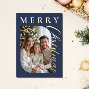 Frohe Weihnachts Navy Blue Foto Gold Folien Feiertagskarte