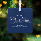 Frohe Weihnachts Navy Blue Foto Script Keramikornament