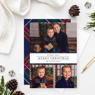 Frohe Weihnachts-Navy Tartan Karierte FotoCollage Feiertagskarte