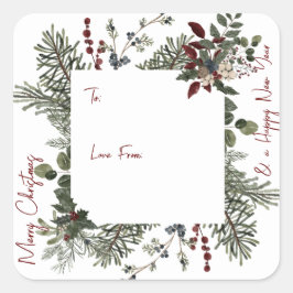 Frohe Weihnachts Navy Wasserfarbengrün Monogram Quadratischer Aufkleber
