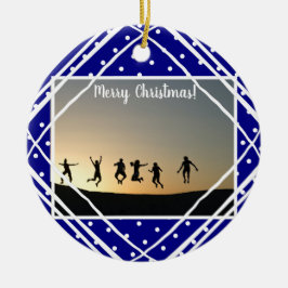 Frohe Weihnachts Navy White Modern Foto Keramik Ornament