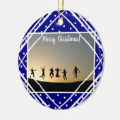 Frohe Weihnachts Navy White Modern Foto Keramik Ornament (Links)