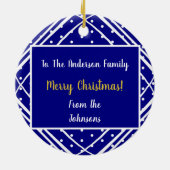 Frohe Weihnachts Navy White Modern Foto Keramik Ornament (Hinten)