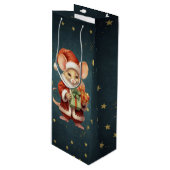 Frohe Weihnachts-Niedlich-Maus Geschenktüte Für Weinflaschen (Vorderseite Schrägansicht)