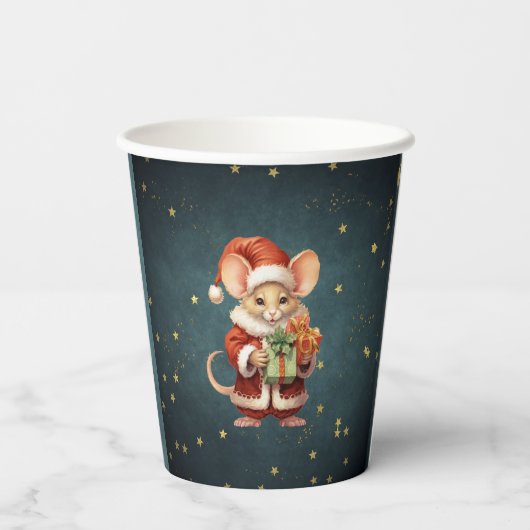 Frohe Weihnachts-Niedlich-Maus Pappbecher (Rückseite)