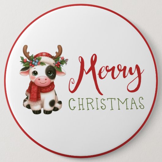 Frohe Weihnachts niedliche Kuh Button (Vorderseite)